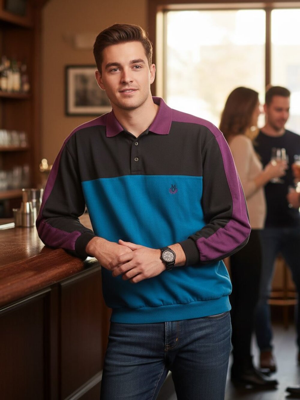 Members Only Vintage Colorblock Long Sleeve Polo XL